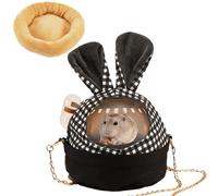 Hamster Carrier Cage with Lovely Cover and Chain Portable Cages Small Animals Carry Travel Case with Water Bottle Plastic Breathable Outgoing Cage for Dwarf Hamster Guinea Pig (Black)