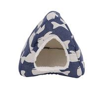 Hamster Cave Bed, Small Pet Hideout House, Windproof Warm Cotton Bed for Hamster Chinchilla Guinea Pig, Soft Linen Plush Hideaway with Cartoon Pattern, Cozy Winter Shelter for Tiny (Small Size)
