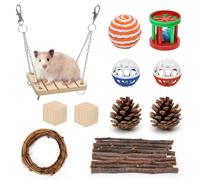 Hamster Chew Toys Set, Hamster Toy Syrian Boredom Breakers Cage Accessories, Teeth Care Small Animal Molar Toys, Mouse Rodents Toy Apple Sticks Swing for Rat Guinea Pig Chinchilla Gerbil Mice Rabbit