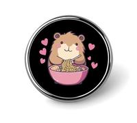Hamster Eating Ramen Noodles Cute Lapel Brooch Pins Badge Metal Round Jacket Hat Bag Accessories Jewelry