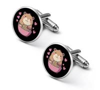 Hamster Eating Ramen Noodles Round Cufflinks for Men Classic Cuff Links Jewellery for Wedding Business Party