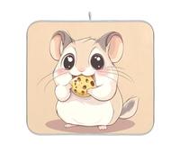 Hamster Eats Food Cute Dish mat Reusable Rectangle Small Dish Drainer Board 16x18 Easy Clean Decorative Home Decor Essentials
