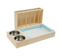 Hamster Feeder - Wooden Small Animal Water Bowl, Cage Bunny Hay Rack with Sturdy Natural Timber Frame, Organize Feeding Watering Station, Ideal for Chinchilla Workplace Home