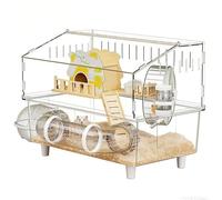 Hamster Habitat - 2 Layer Clear Acrylic Wood Cage 45x30x34.5cm | Large Chinchilla Gerbil House With Water Bottle Wheel Tunnel Bathroom Indoor Outdoor Small Pet Observation Enclosure Travel Home