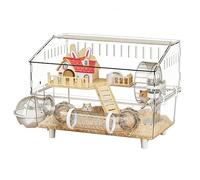 Hamster Habitat, Acrylic Wood Small Pet Cage | 45x30x34.5cm Clear Two Layer Observation Enclosure With Water Bottle Bathroom Syrian Hamster House 2400g, Provides A Secure Home For Indoor Outdoor Trave