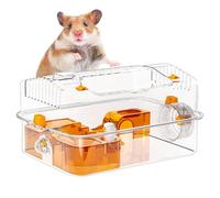 Hamster Habitat - Open Cage for Pets - Transparent Decorative Activity Habitat with Dispenser and Wheel to the Bunny Playing Chinchilla Resting Dur