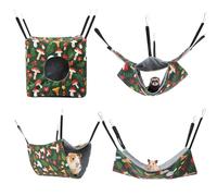 Hamster Hammock House, 4 Pack Set Rat Cage Accessories with Leaf & Mushroom Pattern, Washable Guinea Pig Bed Hideout, Soft Ferret Hanging Nest, Swing & Tunnel for Chinchilla, Sugar Glider, Squirrel
