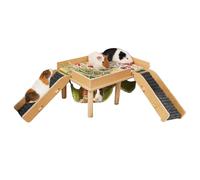 Hamster Hammock with Stairs, 2-Tier Hut, Wooden Hamster House, for Small Animals such as Rabbits and Ferrets for Home, Indoor, Living Room and Cage Corner