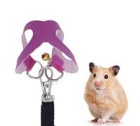 Hamster Harness and Leash Set - Purple Artificial Leather Chest Strap with Decorative Bells - Adjustable for Sizes S, M, L