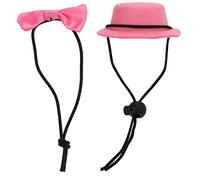 Hamster Hat & Bow Tie Set | Adjustable Pet Costume for Rabbits/Hamsters/Guinea Pigs | Special Occasion Dress Up | Comfortable & Sturdy (Pink hat + pink bow tie)