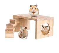 Hamster Hide - 25x14x11cm Hamster Wooden Platforms | Gerbil Cage Accessories | Hamsters Hideouts With Ladder Bridge | Chewing-Safe Small Animals Toy For Dwarf Guinea Pigs Gerbils Mice