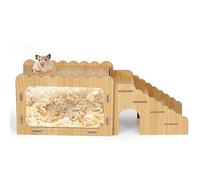 Hamster Hideout and Exploration House - Transparent Acrylic Board, Climbing Ladder, Wooden Digging Toy for Syrian and Guinea Pigs