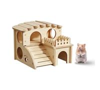 Hamster Hideout Cage Accessories, with Climbing Ladder - Double Wood House for Squirrel Hedgehog Mice Gerbils Mouse Guinea Pigs Dwarf - Chinchilla House Tiny Hamster Maze (Only for Small Animals)