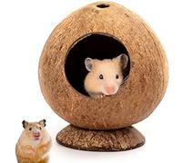 Hamster Hideout Coconut House Natural Small Animal Shelter with Stable Base Breathable Hole for Dwarf Hamster Mice Gerbil Guinea Pig Cage (1 PCS)