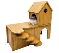Hamster Hideout Double-Decker Dwarf Hamster House Wooden Hide Hut with Climbing Ladder Tunnel Multi Chamber Exploring Toy Habitat Decor Platform for Gerbil Syrian Mouse Rat