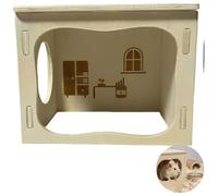 Hamster Hideout, Natural Wooden Pet House and Small Animal Tunnel Toy, Study Room Theme Peek-Through Design for Syrian Hamsters, Dwarf Hamsters, Gerbils, Exploration and Chew Play, Beige Decor