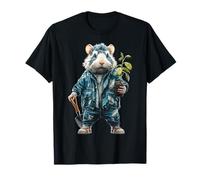 Hamster Holds Plant Cute Portrait Animal Art Hamster T-Shirt