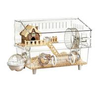 Hamster House Dwarf Small Animal Habitat, 2 Layer Clear Acrylic Shelter, Spacious Sturdy Pet Enclosure for Indoor Outdoor Use, Observation Play Pet Shop or Home Easy Cleaning Design 45x30x34.5cm