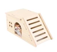Hamster House - Escape Proof Wooden Mouse Cages, Interactive Boredom Toy for Foraging, Small Animal Cage with Climbing Ladder, Interactive Enrichment Food Search Toy for Moving