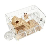 Hamster House, Two-Tier Transparent Enclosure with Balance Wheel, Drinking Bottle, Toilet, for Chinchilla and Small Animals, for Activity, Rest, Sleep, Play and Hedgehog