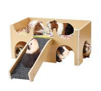 Hamster House - Wooden Gerbil Habitat - 2-Layer Bunny Hideouts with Stairs for Exercise Activity Hedgehog Hamster Guinea Pet Animal