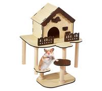 Hamster Hut, Gerbil Castle, Brown, Wooden Cage, Standing Bed, Exploring Toy, Indoor Sleeping, Breeding Enrichment, Small Animals Shelter, for Play Accessory, Pet Home Use