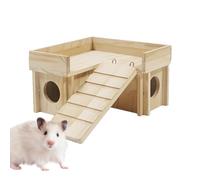 Hamster Hut Wood - Wooden Chamber-Maze Hamster, Eco-Friendly, Entertaining Hamster Hut With Funny Climbing Ladder Slide, Secret Peep Shed For Dwarf Gerbil Mice