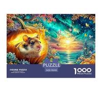 Hamster in A Glowing Pumpkin Under A Starry, Colorful Sky 1000-Piece Jigsaw Puzzle Cute Guinea Pig - Brain Training Game for Adults & Kids 70x50cm/1000pcs