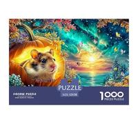 Hamster in A Glowing Pumpkin Under A Starry, Colorful Sky 1000-Piece Jigsaw Puzzle Cute Guinea Pig - Classic Jigsaw Puzzles for All Ages 52x38cm/1000pcs