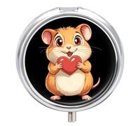 Hamster Love Heart Pill Organizer Round Pill Box Travel Pill Case Medicine Organizer for Pocket Purse