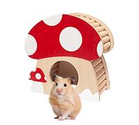 Hamster Mini House, Mushroom-Shaped Wood Hide Home for Dwarf Hamsters, Rat, Gerbils, Syrian, Mice, Small Animals Hideout Habitat Hut, Wooden Hamster Hideaway Toys, Indoor Cave Cage Accessories