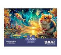 Hamster on A Branch, with A Flying Fish And Starry Sunset 1000-Piece Jigsaw Puzzle Cute Guinea Pig - Challenging & Educational for All Ages 52x38cm/1000pcs