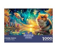 Hamster on A Branch, with A Flying Fish And Starry Sunset 1000 Piece Jigsaw Puzzle Cute Guinea Pig for Boys, Girls, Men & Women 38x26cm/1000pcs