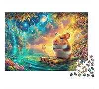 Hamster on Bamboo Raft at Night 1000Pc Jigsaw Puzzle Cute Guinea Pig Premium Quality, Great for Adults & Kids 70x50cm/1000pcs