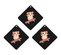 Hamster on Skateboard 3 Pcs Car Air Freshener Automotive Aromatherapy Tablets Hanging Scented Cards for Room Bathroom Rhombus
