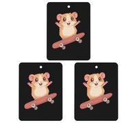 Hamster on Skateboard 3 Pcs Car Air Freshener Automotive Aromatherapy Tablets Hanging Scented Cards for Room Bathroom Square
