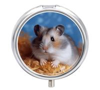 Hamster Pill Box Case 3 Compartment Travel Medicine Pill Organizer 3X A Day Portable Vitamin Organizer with Mirror Small Pillbox for Purse & Pocket Cute Daily Medicine Container Metal Vitamin Case
