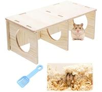 Hamster Platform with Sand Bath Scoop, Natural Burrowing Habitat for Small Pets, Multi-Functional Hideout and Tunnel Design, Sturdy Construction for Cage Environments