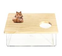 Hamster Sand Bath Box Container, Small Pet Sandbox Lid Design Take Bath Wooden Sandbox Dust Bath, Transparent Bathroom & Digging Box Acrylic Syrian Hamster Litter Box Small Animal Accessories (A)