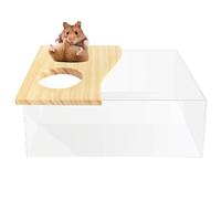 Hamster Sand Bath Box Container, Small Pet Sandbox Lid Design Take Bath Wooden Sandbox Dust Bath, Transparent Bathroom & Digging Box Acrylic Syrian Hamster Litter Box Small Animal Accessories (C)