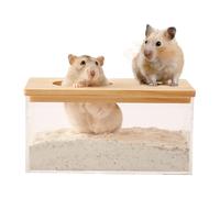Hamster Sand Bath Box - Hamster Cage Sand Container, Transparent Pet Small Animals Shower Bathtub | Wood Ladder Included Small Animals Toilet Gerbil Shower Room for Children's Room, Bedroom