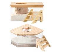 Hamster Sand Bath Box - Transparent Small Pet, Bath Container Sturdy, Acrylic Build Ventilated Cover, Easy Maintenance Habitat Toilet | Indoor Animal Bathing For Hamsters Gerbils Mice Cage Decor Study