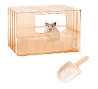 Hamster Sand Bath Container - Small Animal Bathroom Shower Room & Corner Digging Box Toilet with Cleaning Scoop Rat Dust Bath House for Guinea Pig, Hedgehog, Squirrel (Brown)