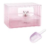 Hamster Sand Bath Container - Small Animal Bathroom Shower Room & Corner Digging Box Toilet with Cleaning Scoop Rat Dust Bath House for Guinea Pig, Hedgehog, Squirrel (Pink)