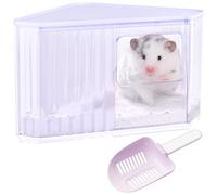 Hamster Sand Bath Container - Small Animal Bathroom Shower Room Large Space Corner Digging Box with Cleaning Scoop Hamster Cage Accessories Chinchilla Dust Bath House for Guinea Pig, Hedgehog, Gerbil