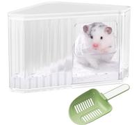 Hamster Sand Bath Container - Small Animal Bathroom Shower Room Large Space Corner Digging Box with Cleaning Scoop Hamster Cage Accessories Chinchilla Dust Bath House for Guinea Pig, Hedgehog, Gerbil