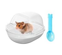 Hamster Sand Bath Container, Transparent Pet Shower Room, 5.12x4.13in Large Hamster Toilet with Scoop Set, Small Animal Cage Accessories for Pet Care and Hygiene