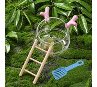 Hamster Sand Bath Container,Transparent Sand Bath Box and Toilet Trainer with Scoop and Ladder, Dust-Free Bathing for Dwarf Hamsters, Syrian Hamsters, Gerbils, and Small Pet Cage Accessories (Pink)