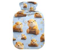 Hamster Spring Pattern Hot Water Bottle with Velvet Cover Hot Water Bag for Pain Relief 2L, Neck Cramps Shoulders Pain Relief, Hot Cold Pack