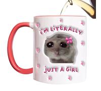 Hamster Tea Mug, Sad Hamster Mug - Funny Ceramic Tea Coffee Mug 350ml | Literally Just a Girl, Cute Animal Shaped Drinking Cup for Wine Latte